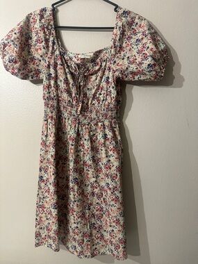 Old Navy Short Sleeve Fit & Flare Dress Sweetheart Neck Pink Ditzy Floral ~ Sz S